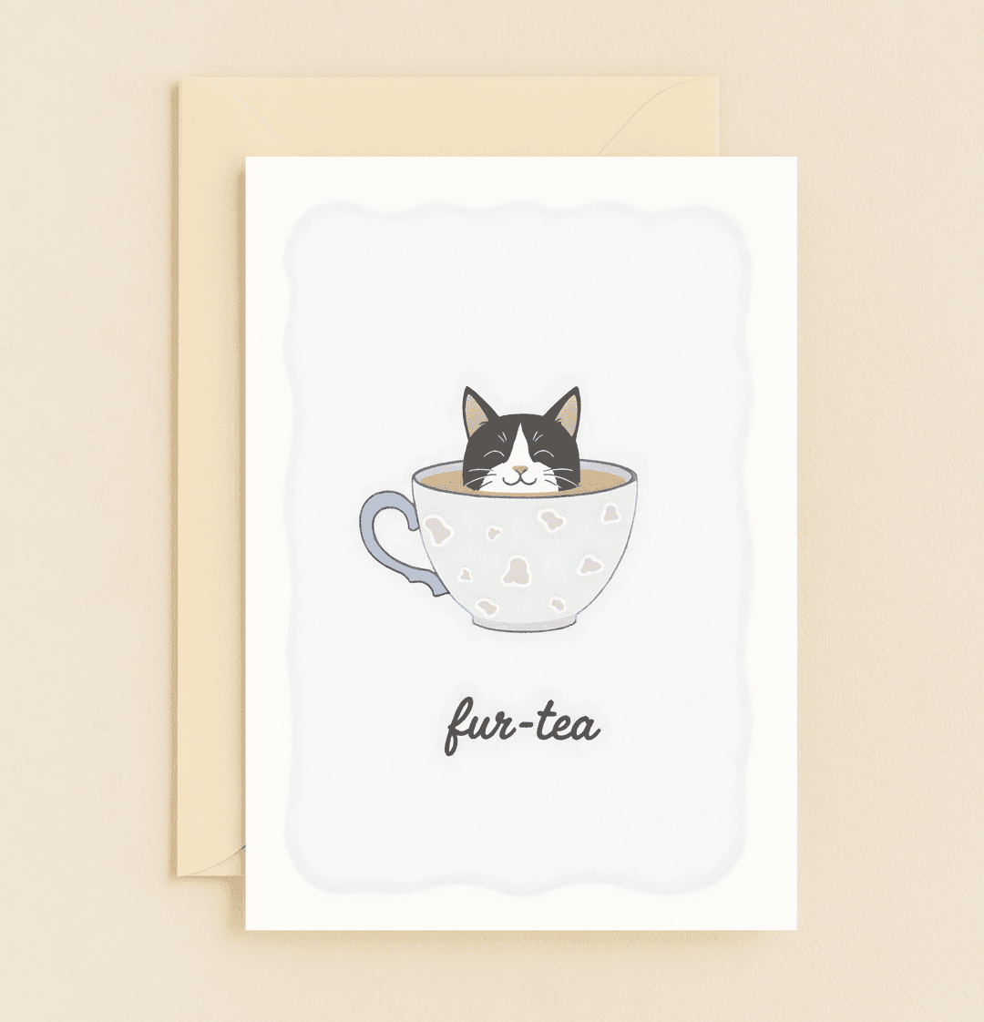 Send a smile with our "Paws and Sip: A Cup of Joy" card, featuring a playful cat in a teacup with a punny "fur-tea" message, perfect for thinking of you moments.