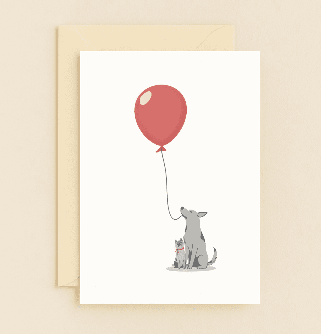 Celebrate a special birthday with this charming card featuring two adorable dogs and a floating red balloon, perfect for spreading joy and smiles.
