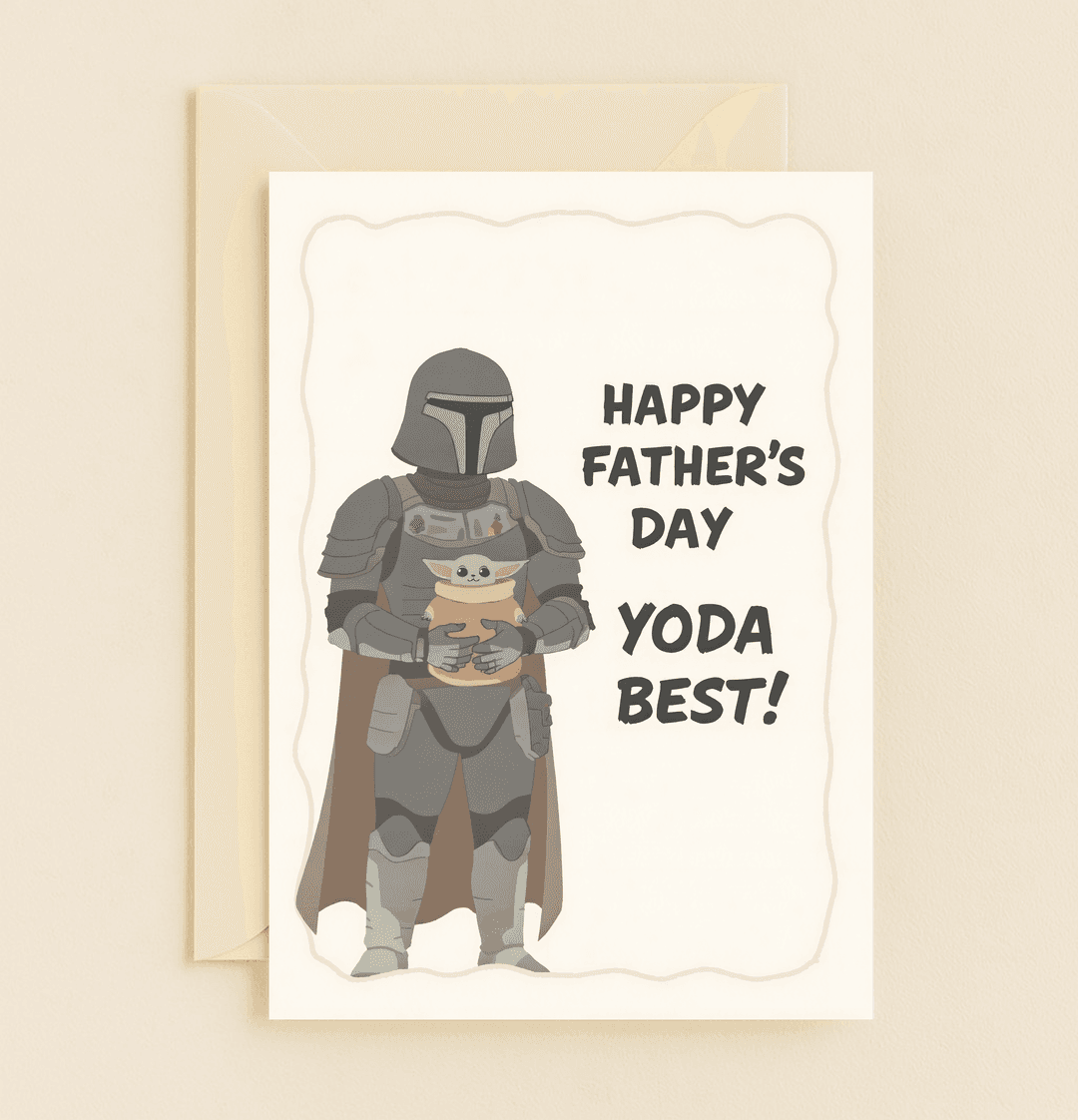 Celebrate Father's Day with our "Mandalorian Moment: Yoda Best Dad" card, blending Star Wars charm and playful wordplay for the ultimate dad tribute.