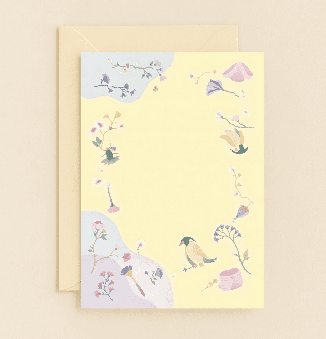 Celebrate Mother's Day with a card adorned in pastel florals and a charming bird, exuding heartfelt happiness and gentle beauty.
