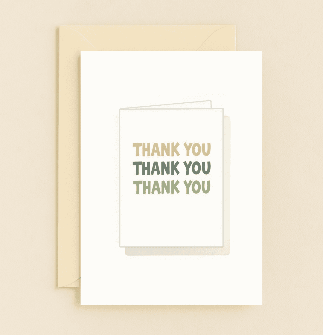 Express your gratitude with modern elegance through our "Triple Thanks for Your Kindness" card, featuring bold typography and earthy hues on a minimalist canvas.