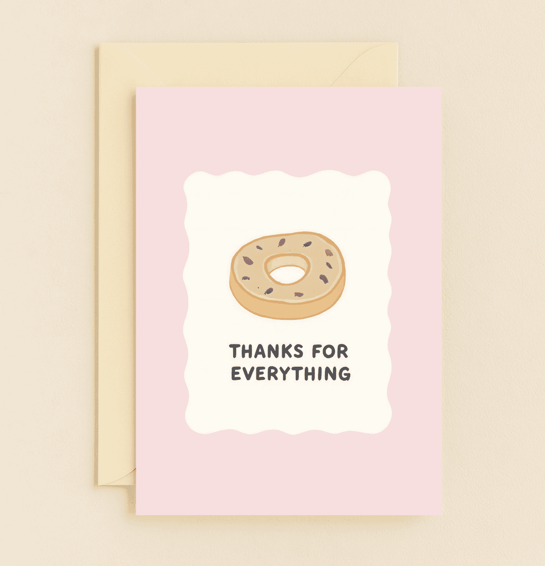 Express your gratitude with a sprinkle of humor using this donut-themed card, perfect for saying "Thanks for everything" in a sweet, punny way.