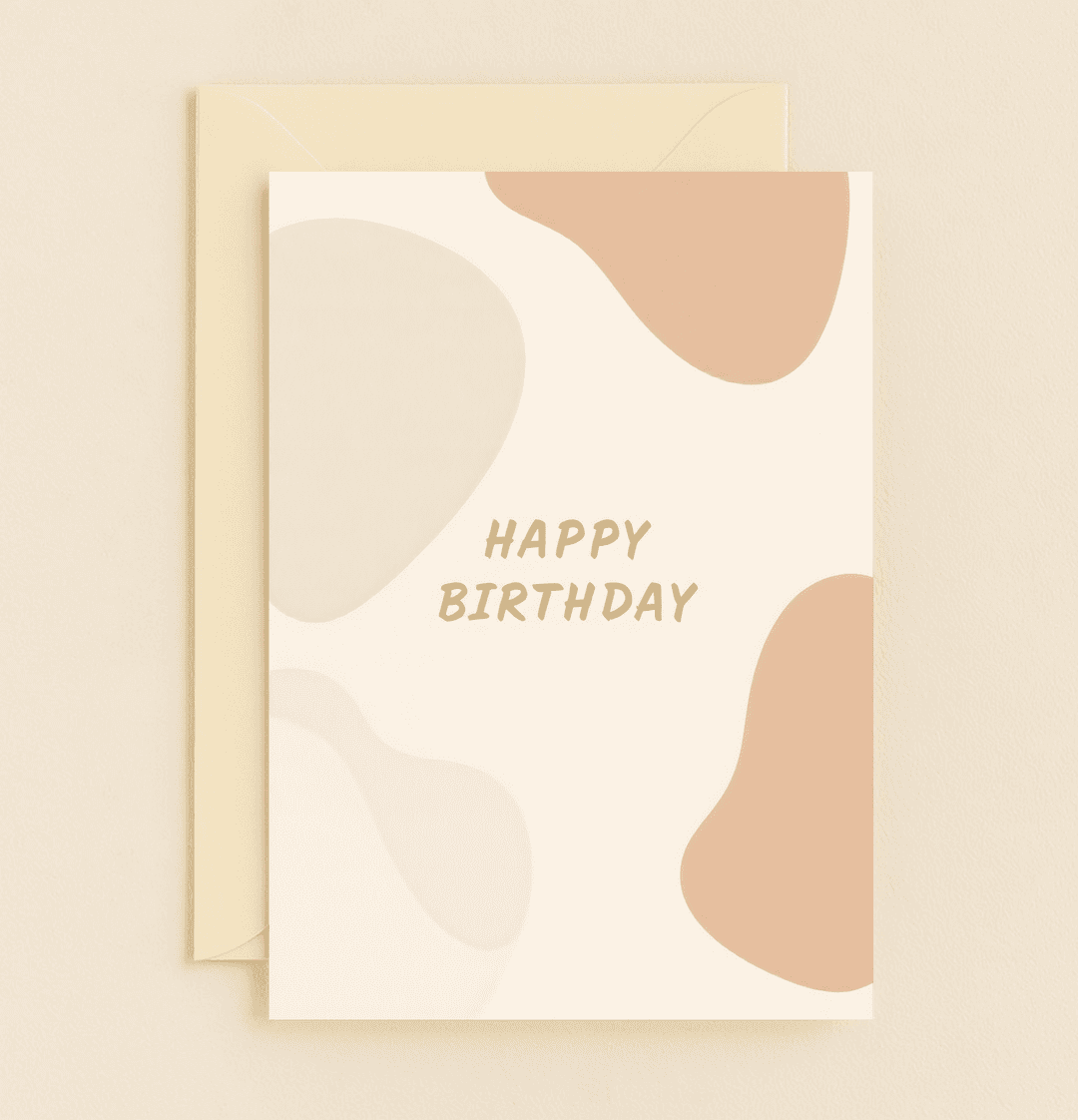 Celebrate with a minimalist birthday card featuring abstract shapes in soothing earth tones and a simple "HAPPY BIRTHDAY" greeting.