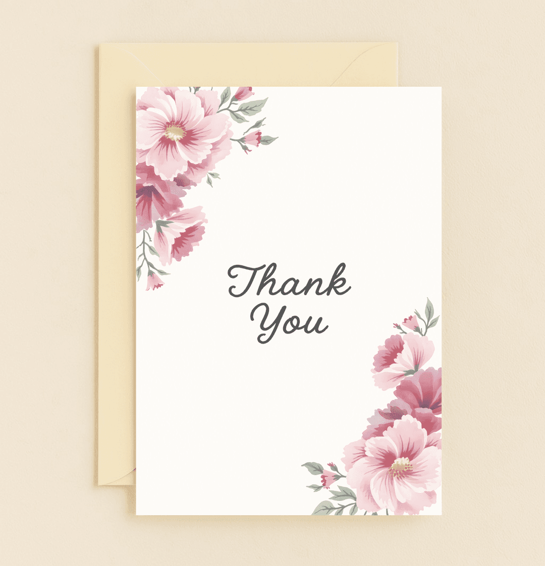 Express heartfelt thanks with this elegant, minimalist card featuring watercolor florals and a graceful cursive message on a pristine white background.