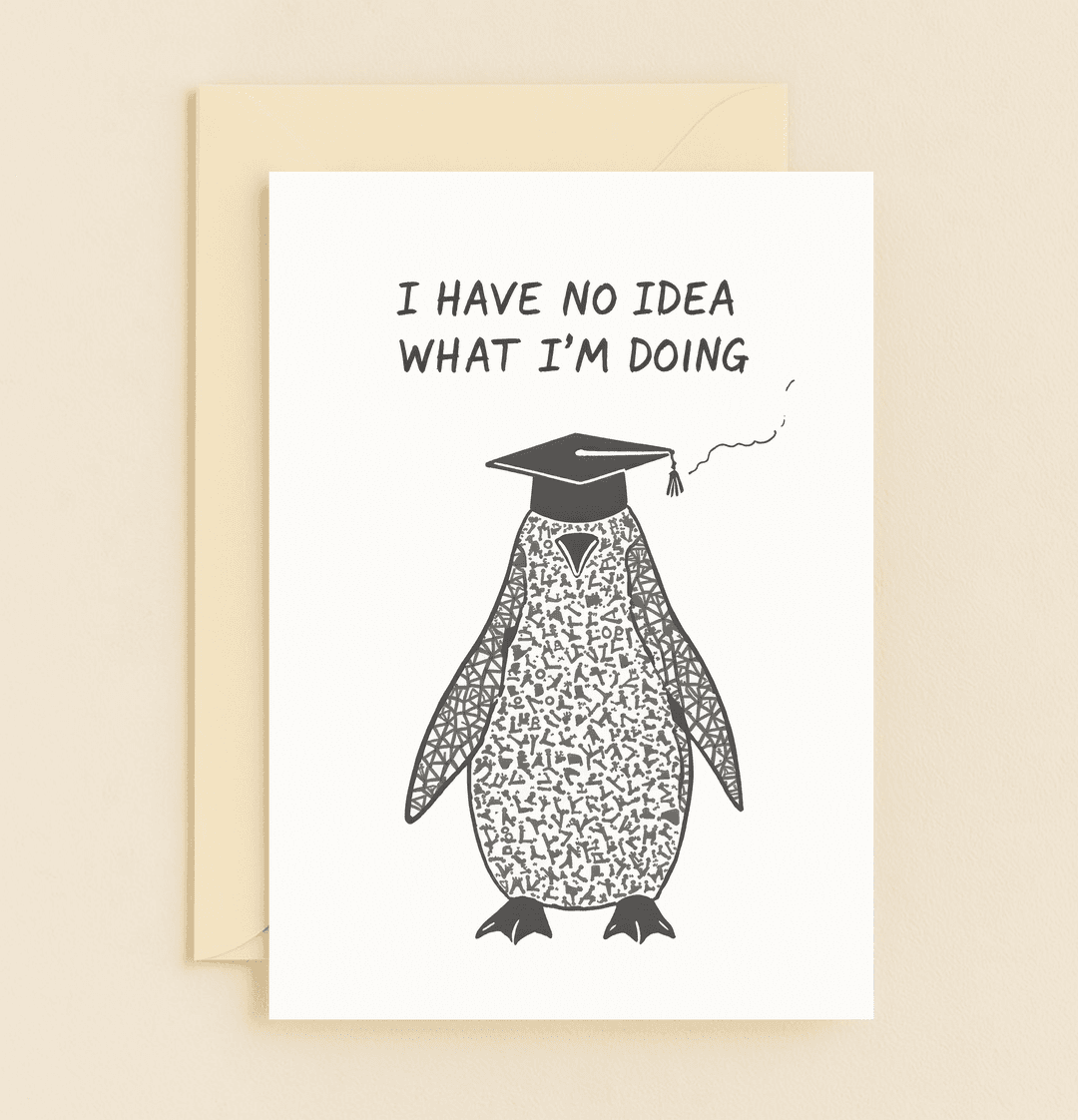 Celebrate graduation with a quirky penguin in a cap, humorously embracing the future's uncertainties with "Waddle Into the Unknown!.