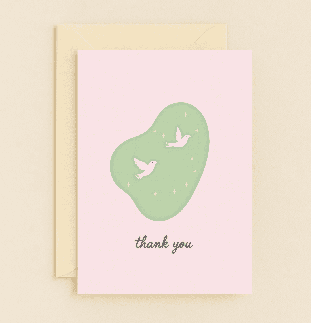 Express heartfelt thanks with this elegant, minimalist card featuring doves and stars on a soft pink backdrop for a touch of serene gratitude.