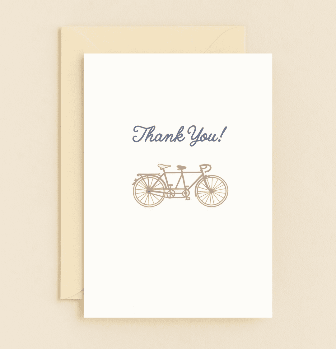 Express heartfelt gratitude with our charming tandem bicycle card, featuring minimalist design and playful wordplay for the perfect thank you.