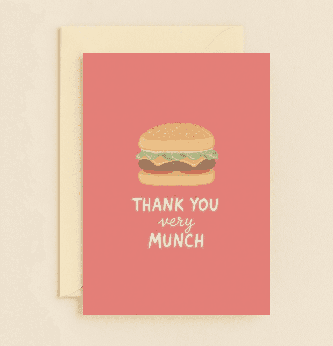 Express your gratitude with a dash of humor using this playful cheeseburger-themed card, perfect for saying "THANK YOU very MUNCH" with a smile.