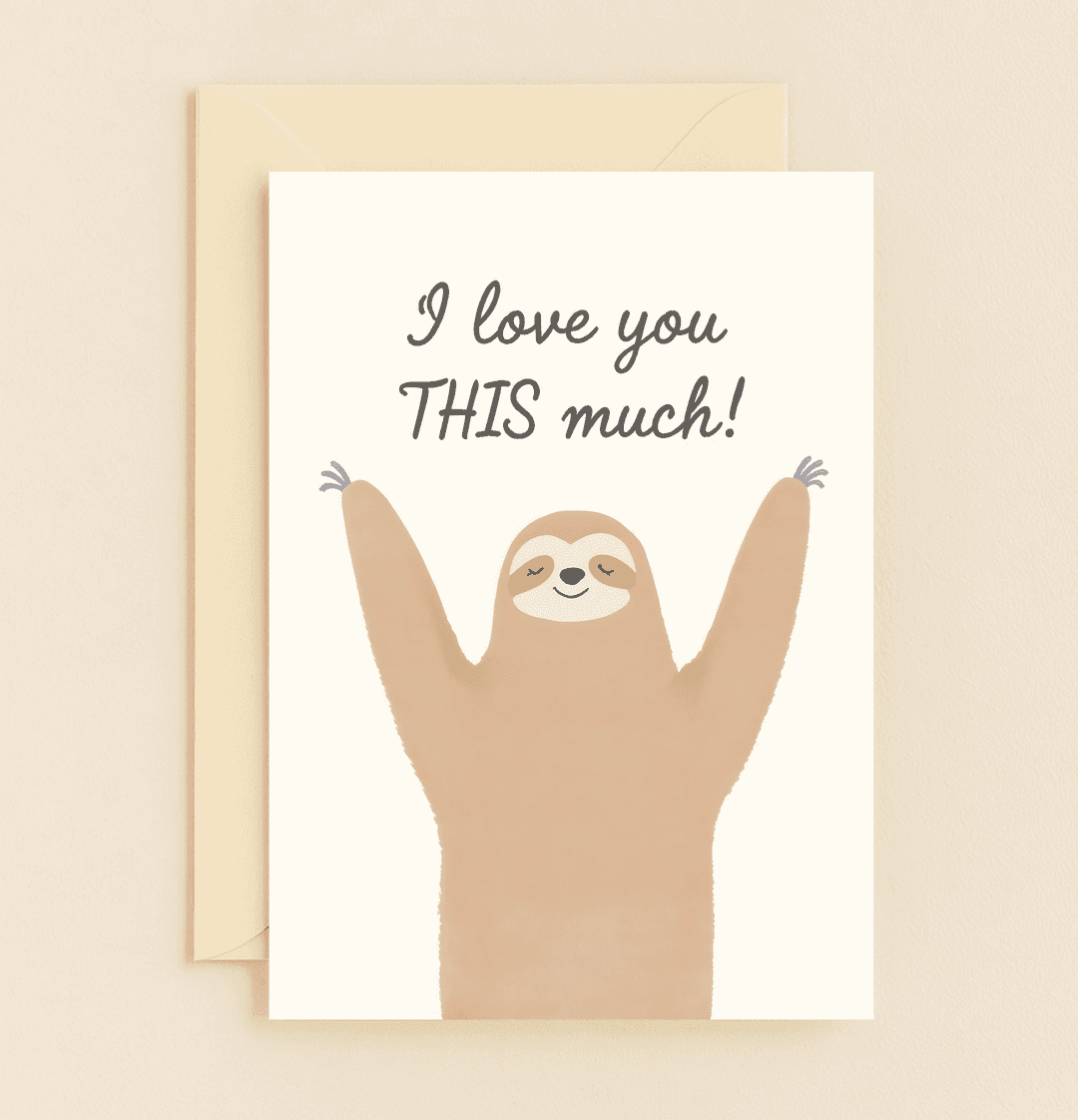 Celebrate Valentine's Day with a charming sloth card featuring playful wordplay and a heartfelt hug from afar.