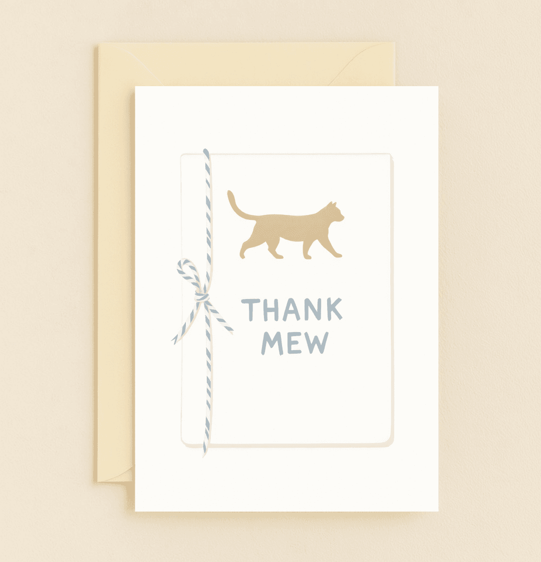 Express your gratitude with a playful "THANK MEW" on our Paws-itively Grateful Greetings card, featuring a chic cat silhouette and a striped bow.