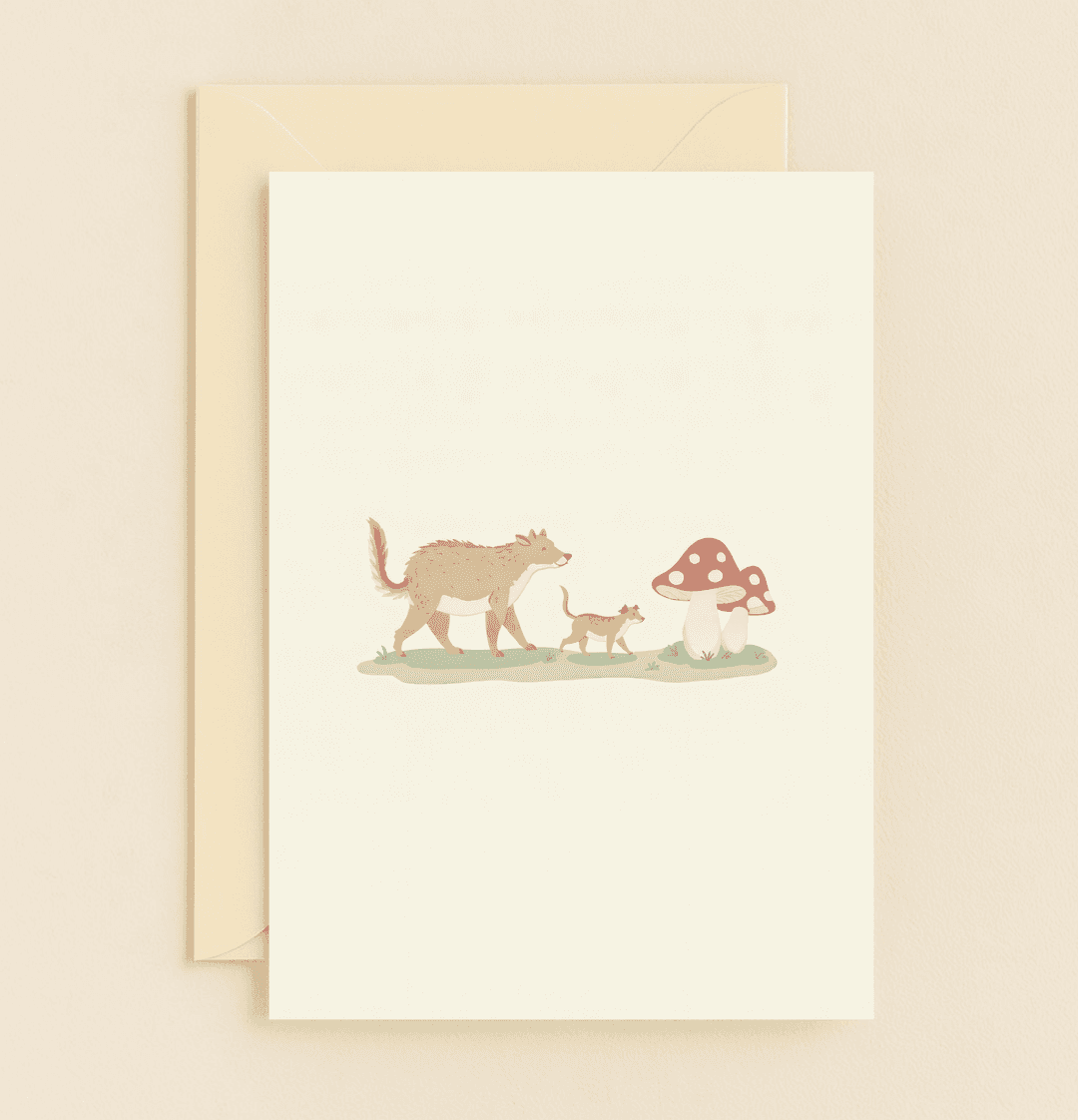 Celebrate Mother's Day with a whimsical card featuring a playful fox and cub exploring toadstools, capturing the joy of nurturing and adventure.