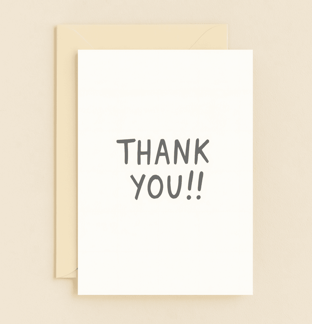 Express gratitude with a minimalist touch through this bold typography card, featuring "THANK YOU!!" in striking black on a crisp white background.