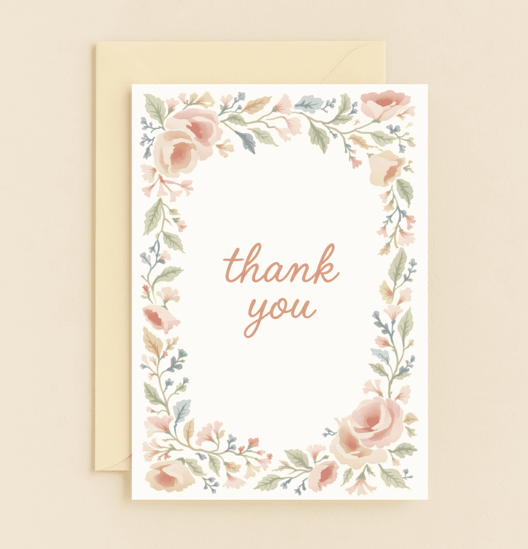 Express heartfelt thanks with our elegant Floral Gratitude Blooms card, featuring a pastel watercolor floral border and graceful script.