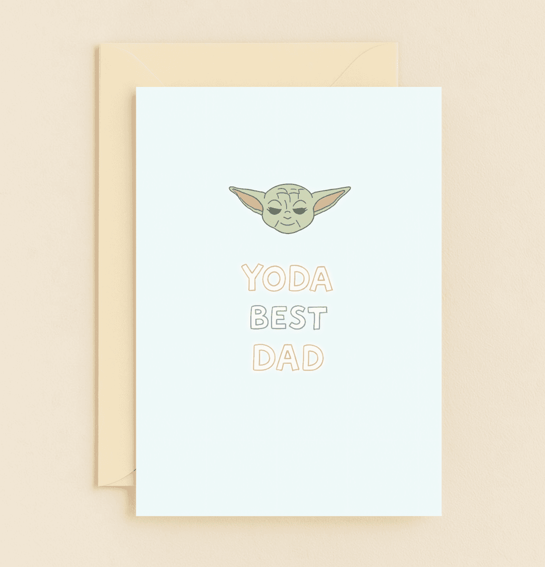 Celebrate Father's Day with a "Galactic Greetings for Dad" card featuring Yoda and a playful pun that's perfect for Star Wars-loving dads.