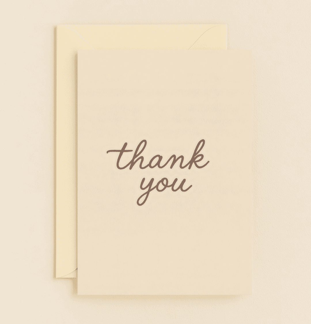 Express your heartfelt thanks with this elegant, minimalist card featuring a stylish cursive "thank you" on a warm beige background.