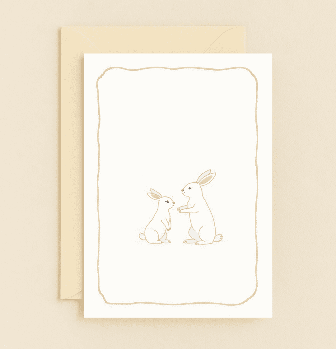 Celebrate Mother's Day with a minimalist card featuring a tender illustration of a mother and child rabbit, symbolizing warmth and family love.