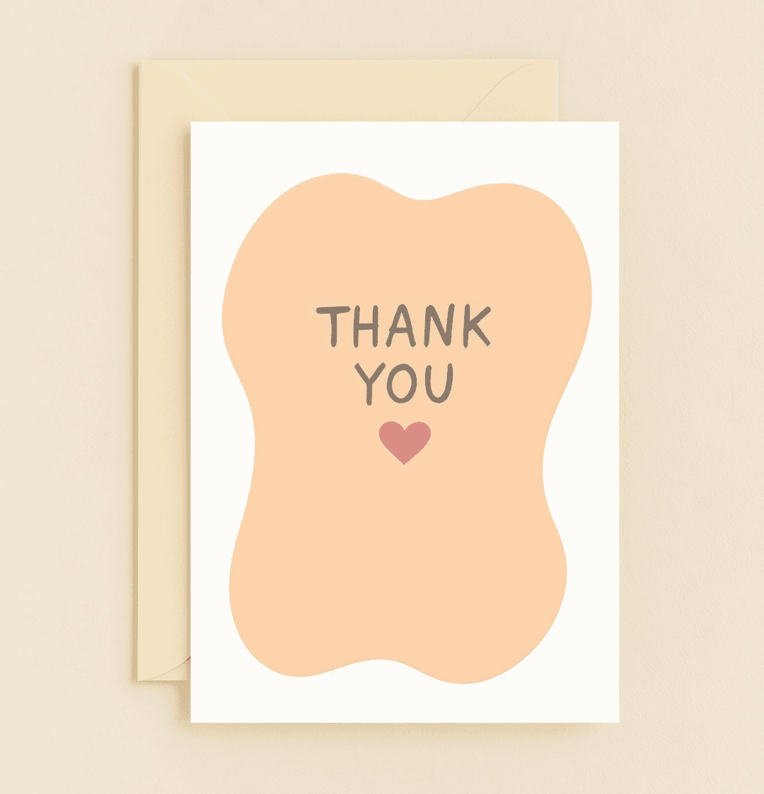 Express your gratitude with this elegant minimalistic card featuring a heartfelt "THANK YOU" and a simple pink heart on a light peach background.