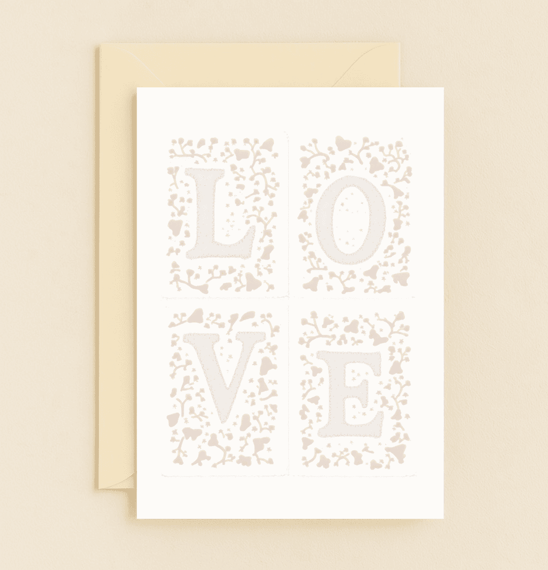 Celebrate your everlasting love with this romantic anniversary card, featuring elegant floral patterns and hearts entwined in a soft, neutral palette.
