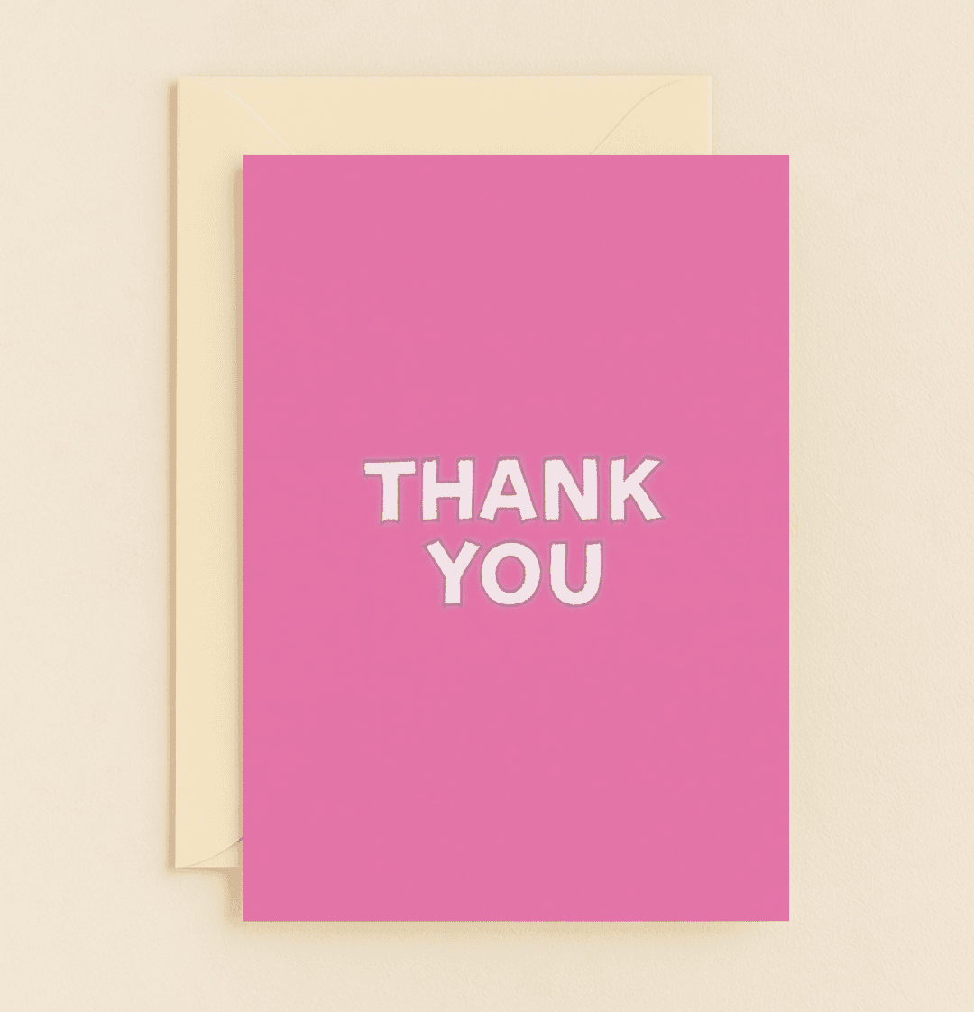 Express heartfelt thanks with this minimalist card, featuring bold white text on a vibrant pink backdrop, perfect for conveying pure gratitude.