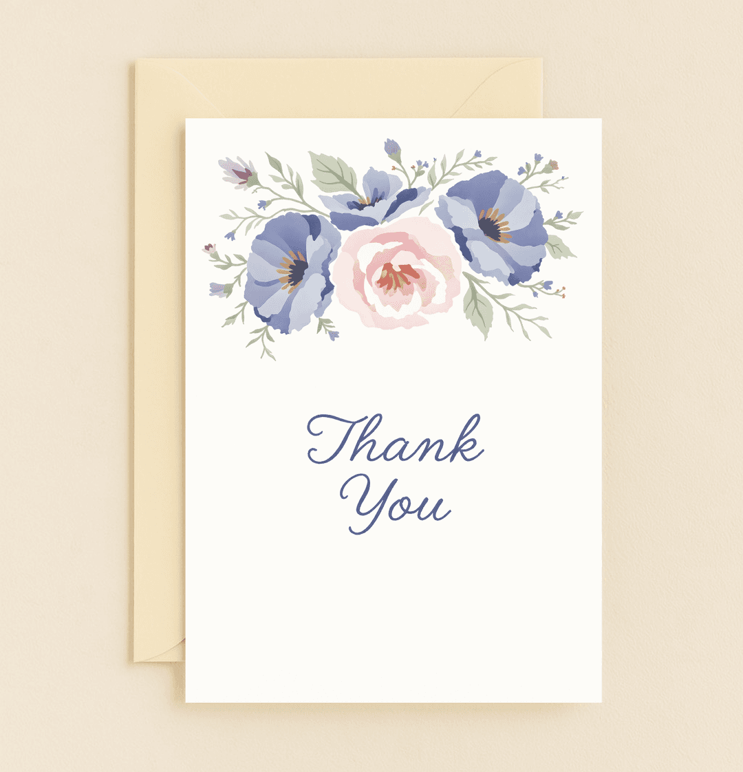 Express your appreciation with the "Floral Gratitude in Bloom" card, featuring a watercolor floral design and elegant script to say "Thank You" beautifully.
