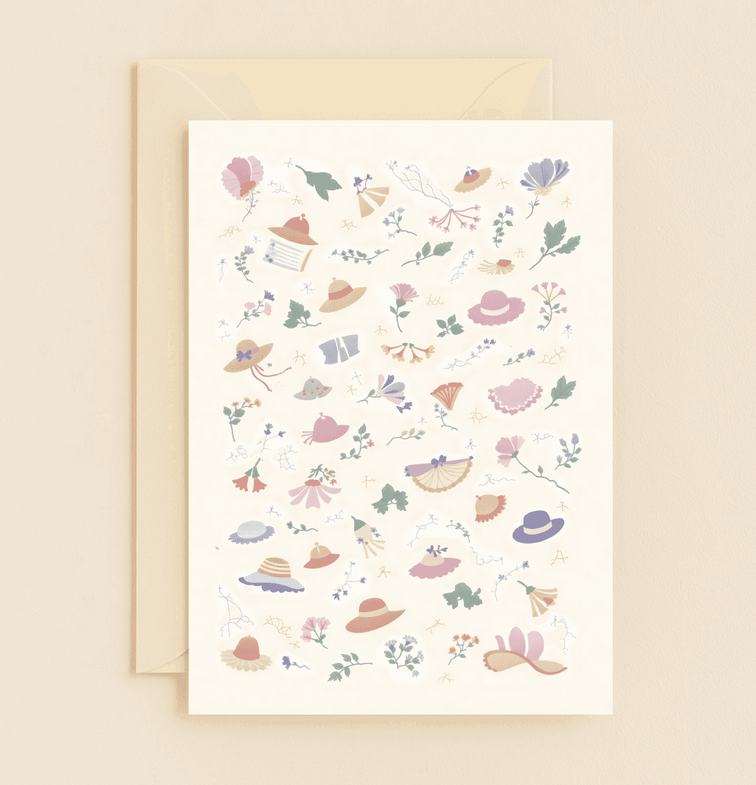 Celebrate Mother's Day with "Floral Elegance: A Mother's Love in Bloom," showcasing pastel hats and flowers in a whimsical springtime design.