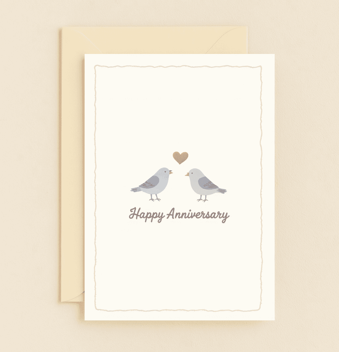Celebrate your love with the "Lovebirds Together Forever" anniversary card, featuring a charming minimalist design of two birds under a heart.