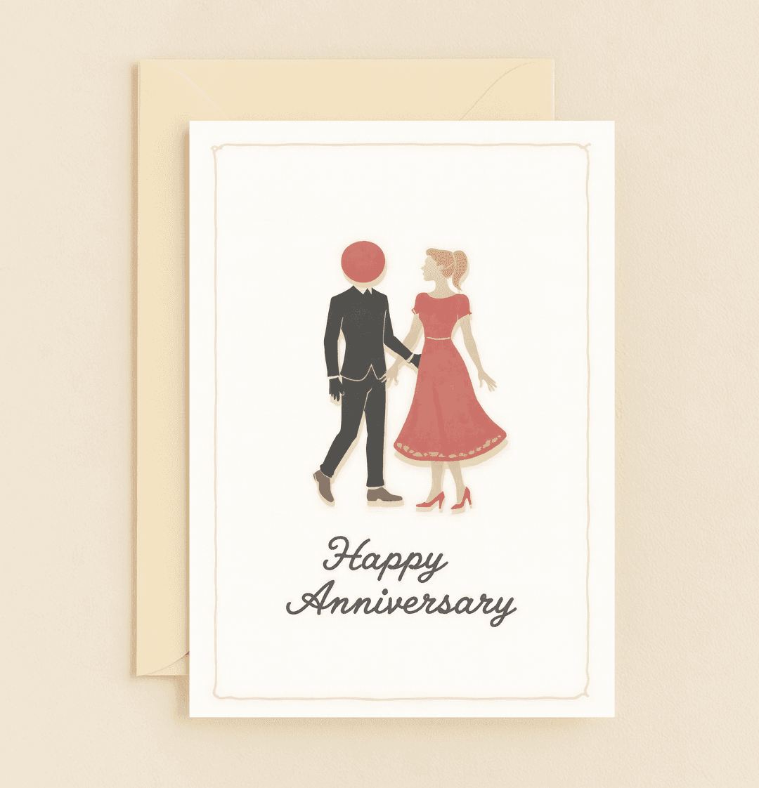 Celebrate love with our "Silhouettes of Love in Red" anniversary card, featuring a stylish couple holding hands in elegant silhouettes with a romantic red touch.