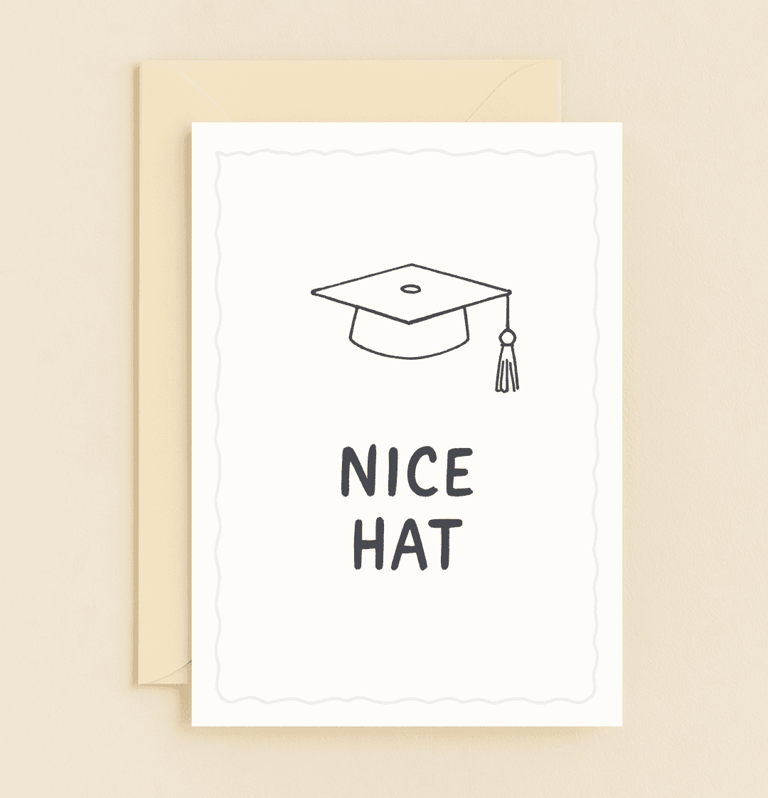 Celebrate graduation with witty flair using this minimalist card featuring a playful cap sketch and bold wordplay to honor the tassel hassle with style.