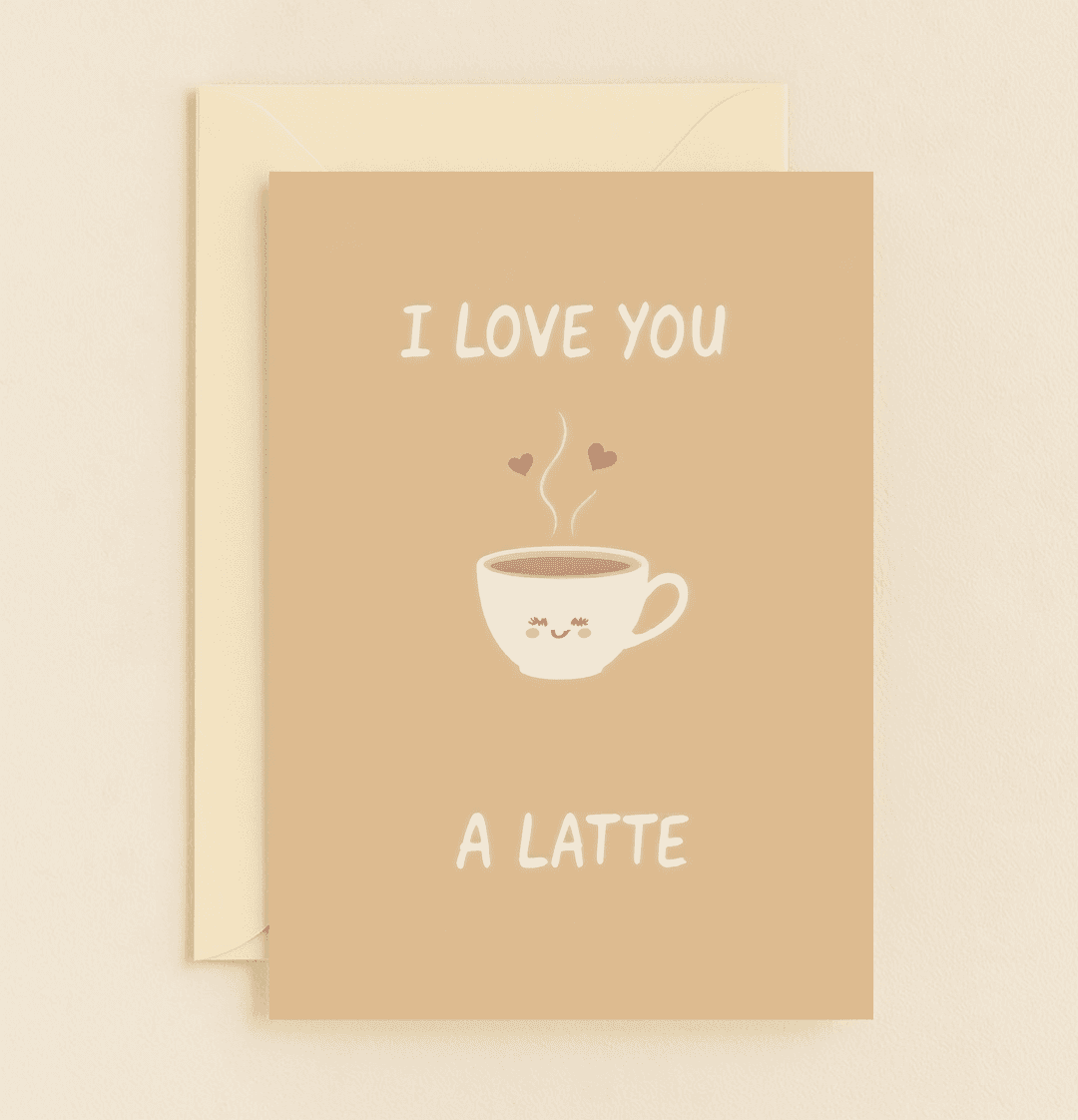 Celebrate Valentine's Day with a smile-inducing card featuring a cute coffee cup pun, perfect for expressing "I love you a latte" to your special someone.