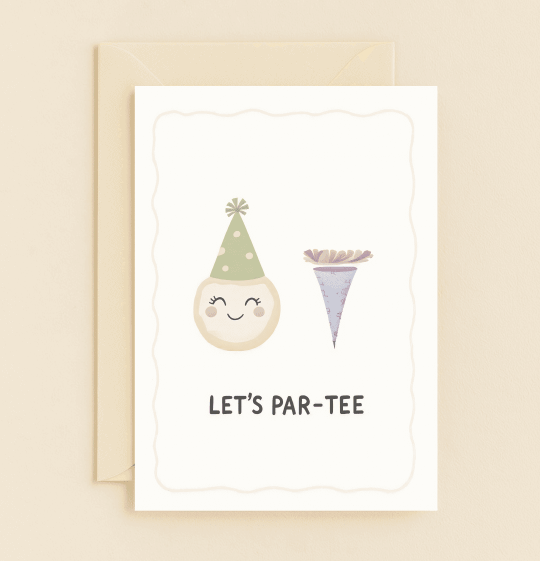 Celebrate in style with our playful birthday card featuring whimsical wordplay and a cheerful design of a smiling face with a party hat and horn.