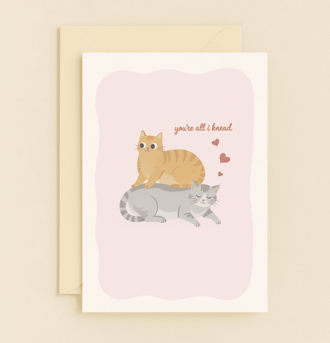 Celebrate Valentine's Day with a charming card featuring playful cartoon tabbies, heartwarming puns, and a message of purrfect love.