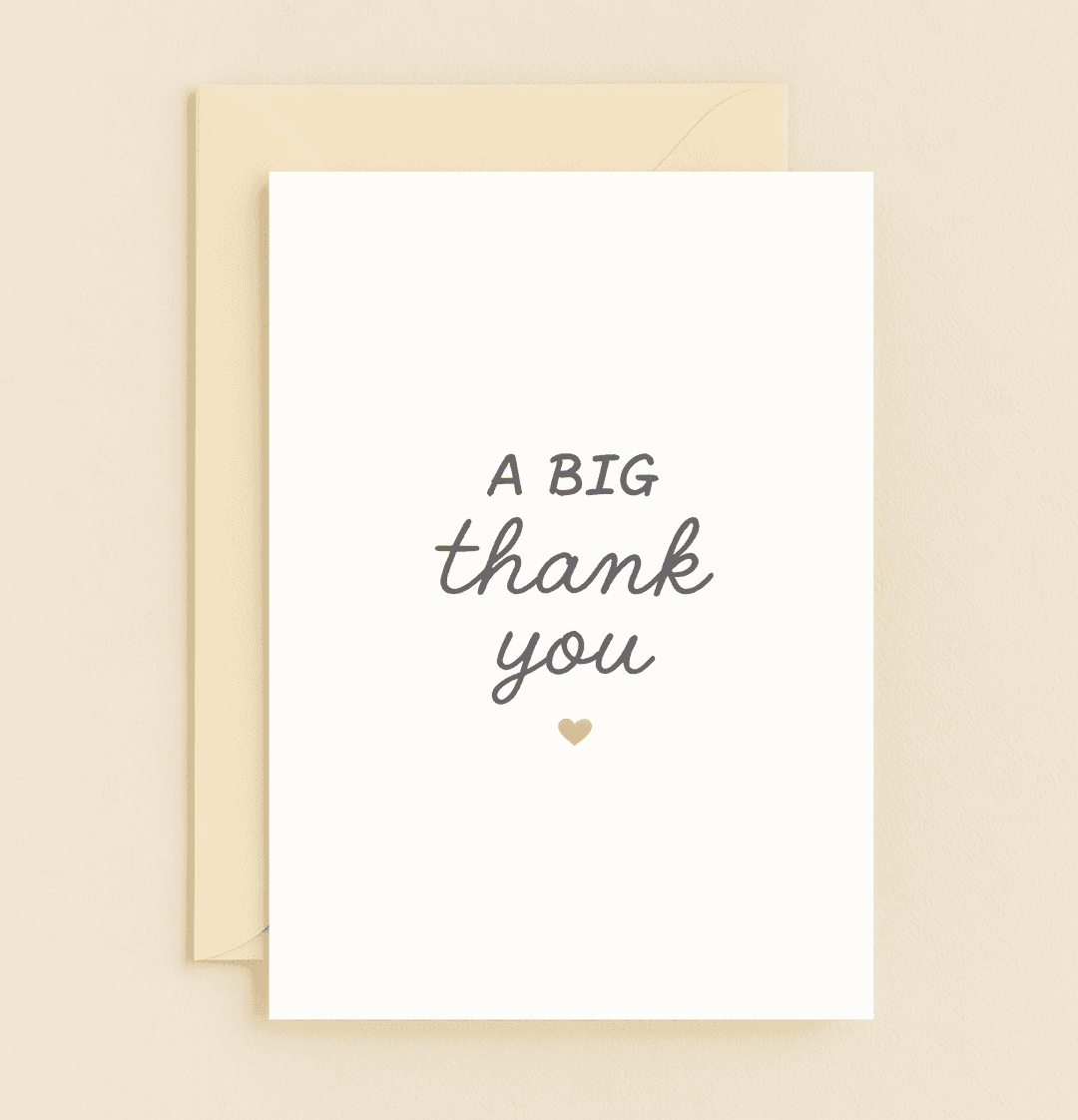 Express sincere gratitude with this elegant thank you card, featuring hand-lettered text and a gold heart on a minimalist white background.
