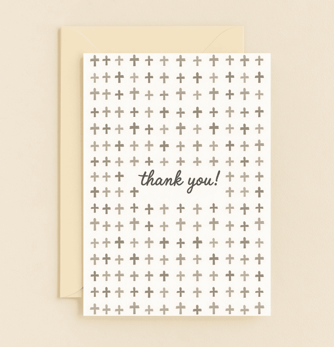 Express your gratitude with this minimalist thank you card featuring a sophisticated cross pattern and elegant handwritten script.