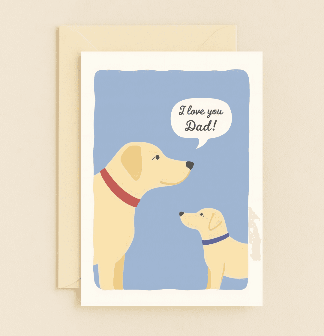 Celebrate Father's Day with a heartfelt card featuring adorable Labradors and a loving message from pup to dad, perfect for dog-loving fathers.