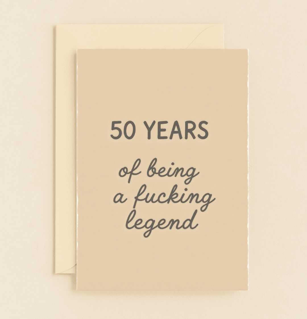 Celebrate a milestone birthday with irreverent humor in this minimalist card, perfect for honoring 50 years of legendary awesomeness.