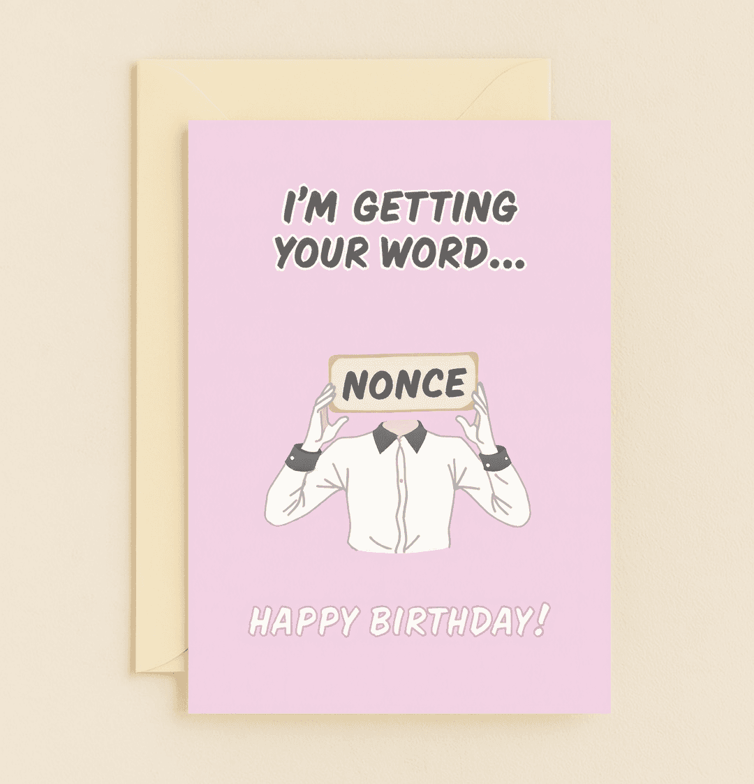 Celebrate with a playful twist on words in our "Birthday Banter: Wordy Wonders Await!" card, featuring a humorous design on a soft pink background.