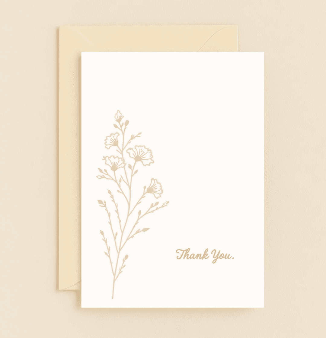 Express heartfelt gratitude with this elegant thank you card, featuring a minimalistic beige floral design and sophisticated cursive script.
