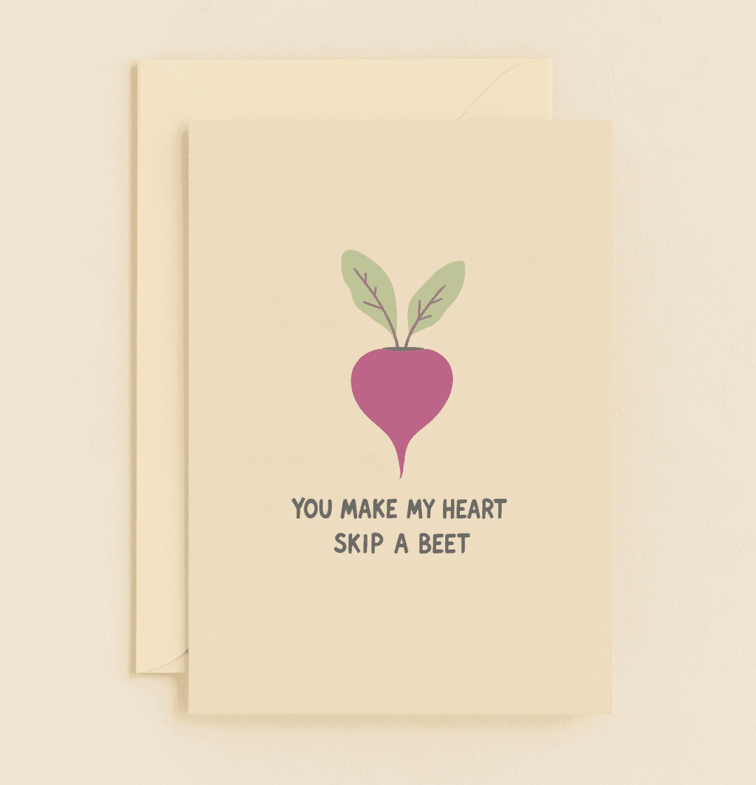 Celebrate your anniversary with a smile using our "Beetroot Love" card, featuring a charming beetroot pun that promises to make hearts skip a beet.