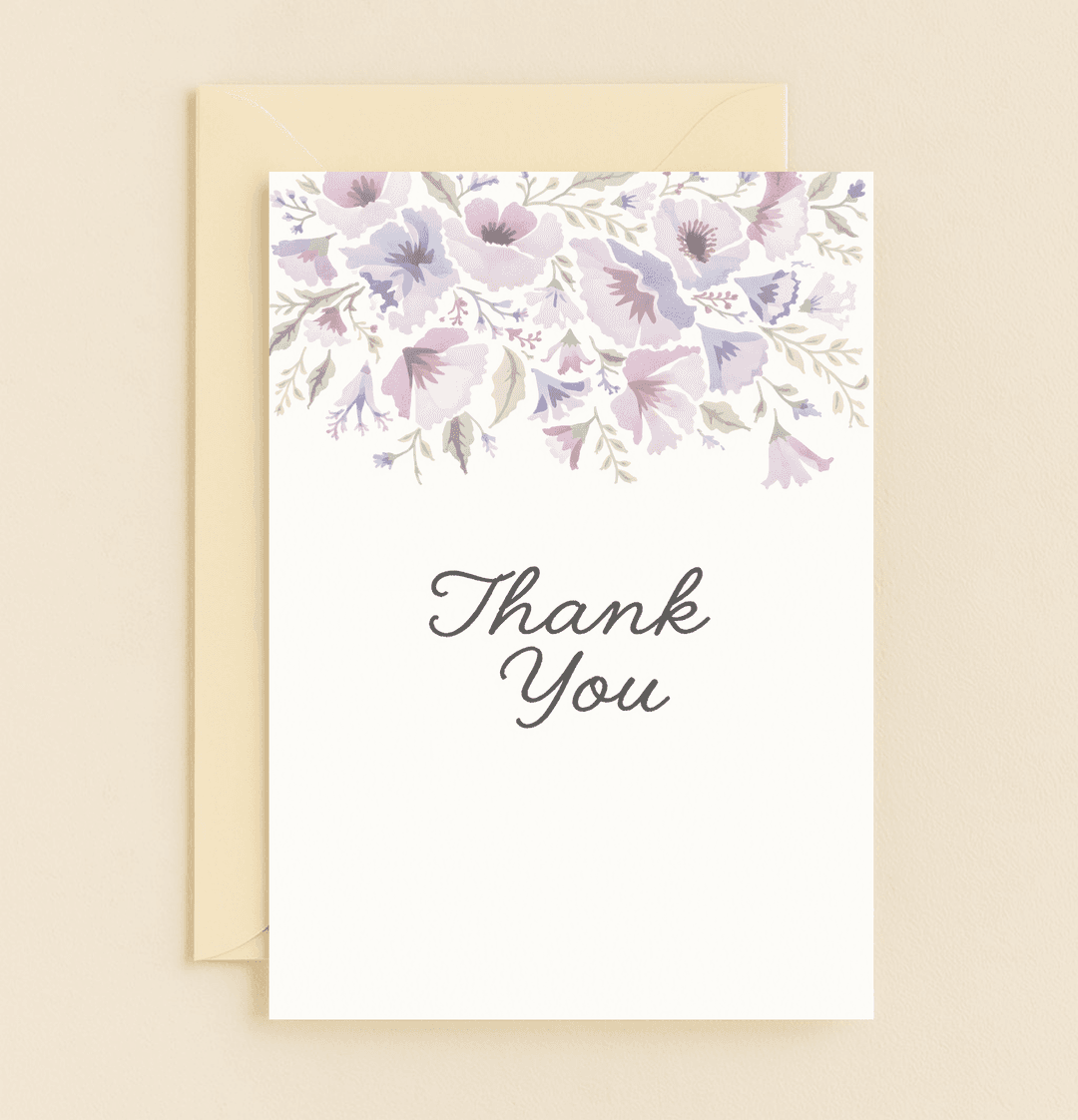 Express heartfelt thanks with this elegant card featuring watercolor flowers in soft pastels and a graceful script font.