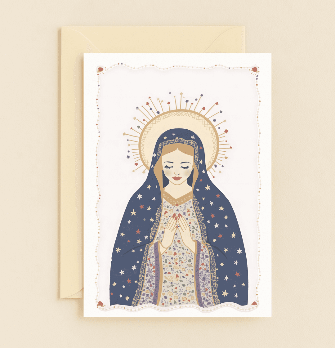 Express heartfelt gratitude with the Celestial Gratitude card, featuring a serene, star-cloaked figure in prayer, perfect for conveying celestial appreciation.