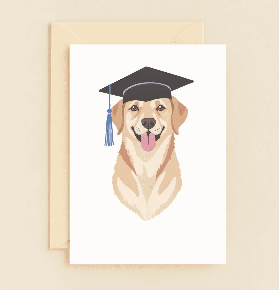 Celebrate their "pawsitively" fetching success with this cheerful golden retriever graduation card, perfect for dog lovers and pun enthusiasts alike!.