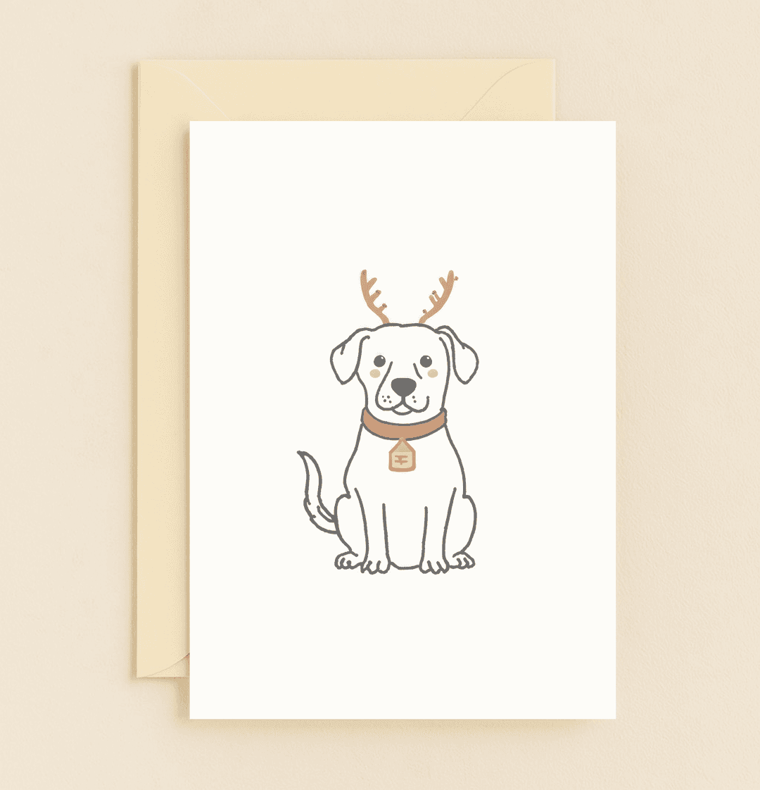 Send heartfelt thanks with this whimsical card featuring a cute dog sporting festive antlers and a cheerful expression, perfect for any dog lover.