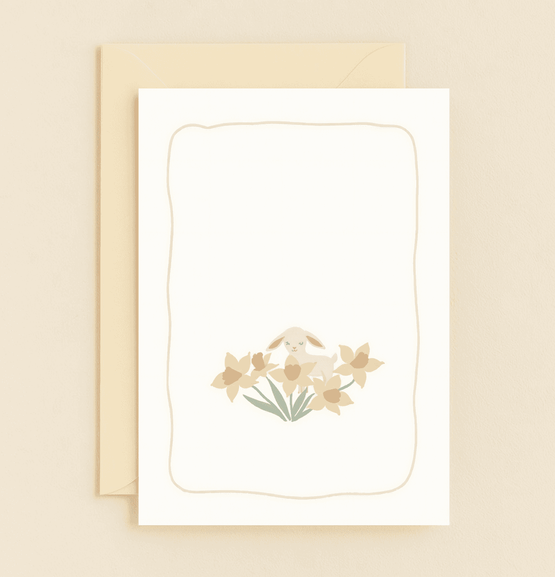 Celebrate Easter with "Springtime Joy in Bloom," featuring a whimsical lamb and daffodils in soft pastel hues, perfect for spreading springtime cheer.